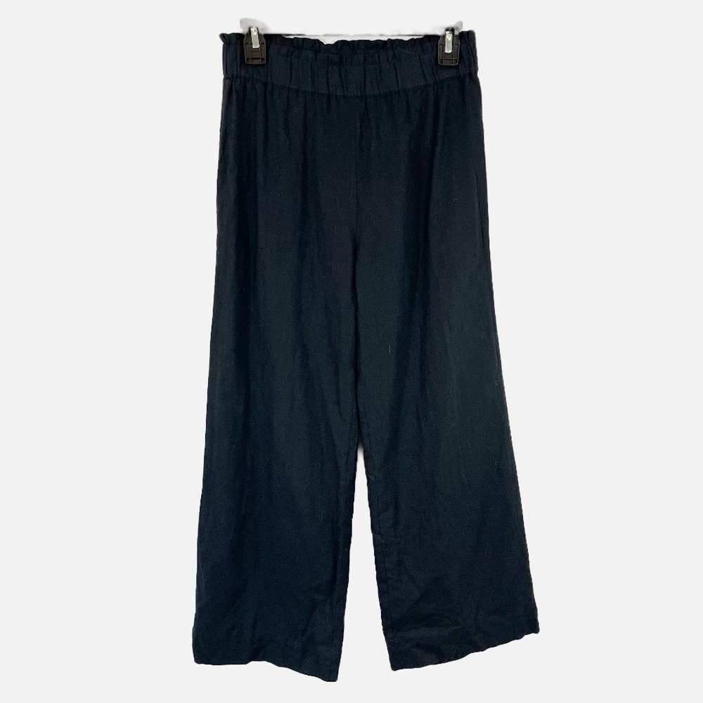 Abercrombie & Fitch Black Linen Blend High Rise Wide Leg Pants - SMALL
